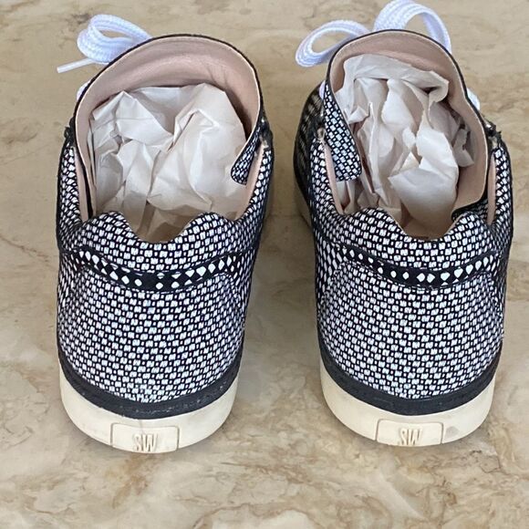 Stuart Weitzman Nappa Leather Black & White Optic Gaming Sneakers - Picture 6 of 12